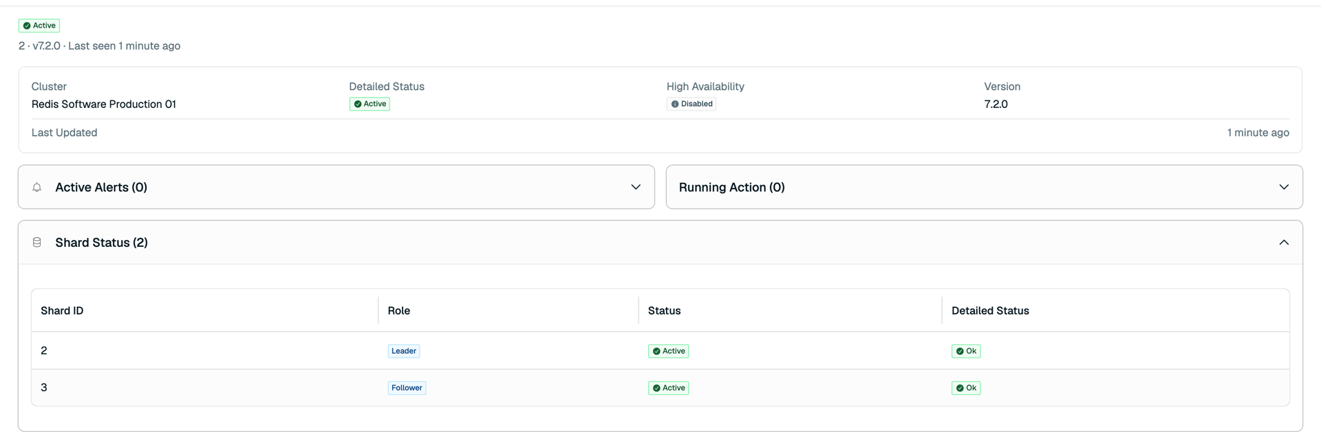 A database detail view for a Redis Software database