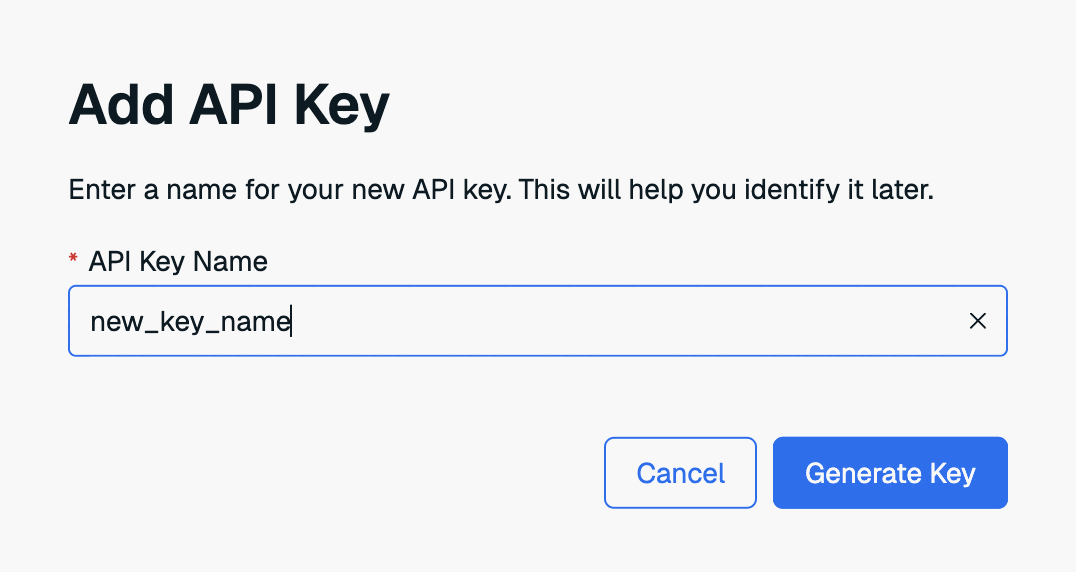 The Add API key window.