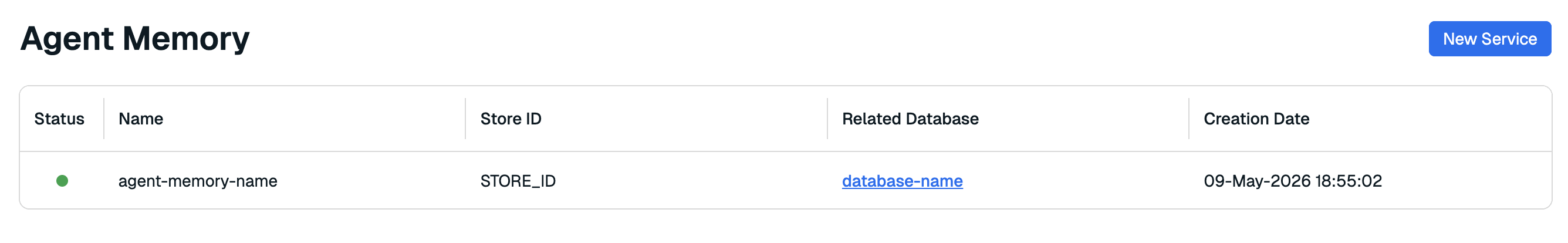 The Agent Memory service in the Agent Memory service list.