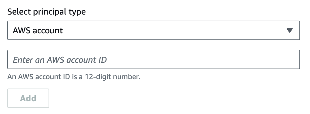 The AWS Add principal field.
