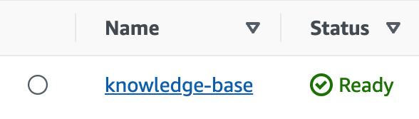 A Bedrock knowledge base with a Ready status.
