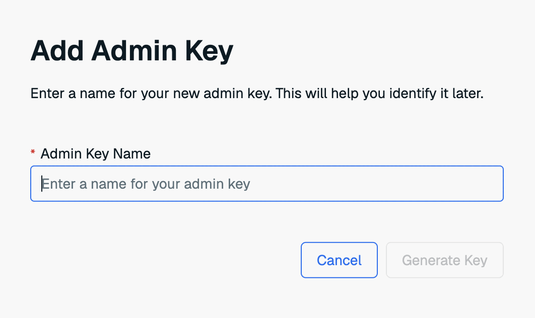 The Add admin key window.