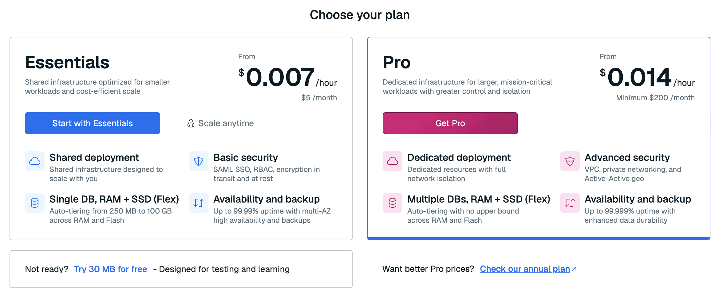 The Subscription selection panel with Pro selected.