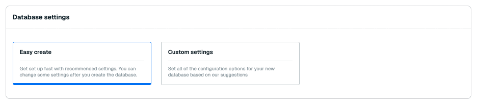 The database settings section.