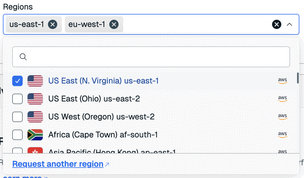 Use the Region drop-down to select the regions for your Active-Active database.