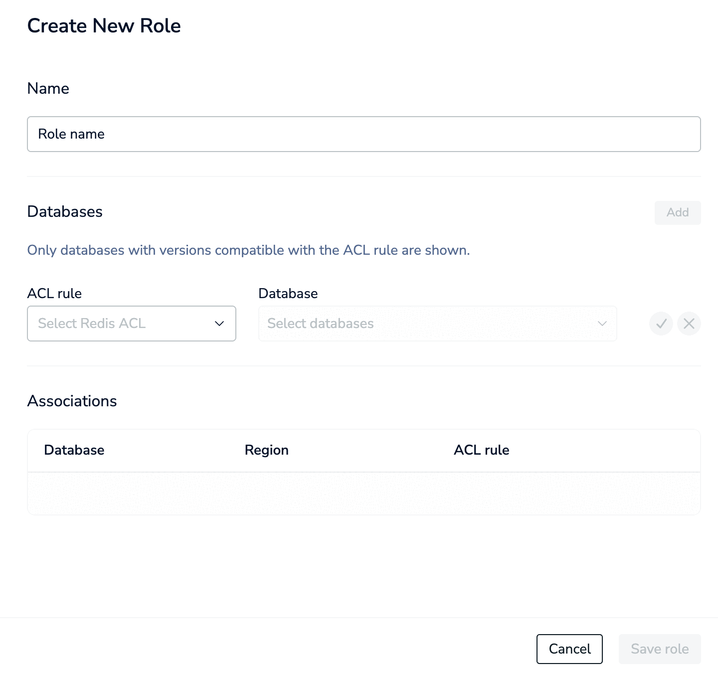 Role add screen.
