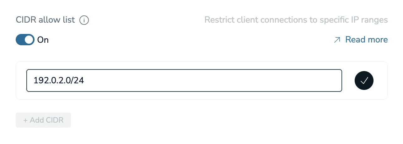 Add the first IP address to the CIDR allow list.