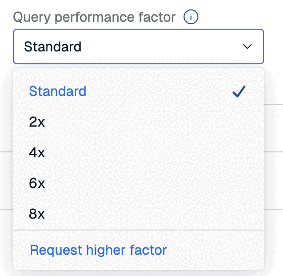 For Pro databases, you can select the query performance factor for your database.