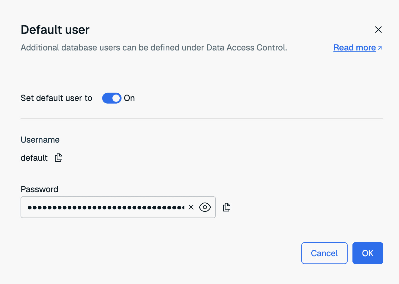 The Security section of the Configuration tab of the database details page.