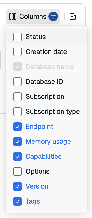 Use the columns toggle to display column options.