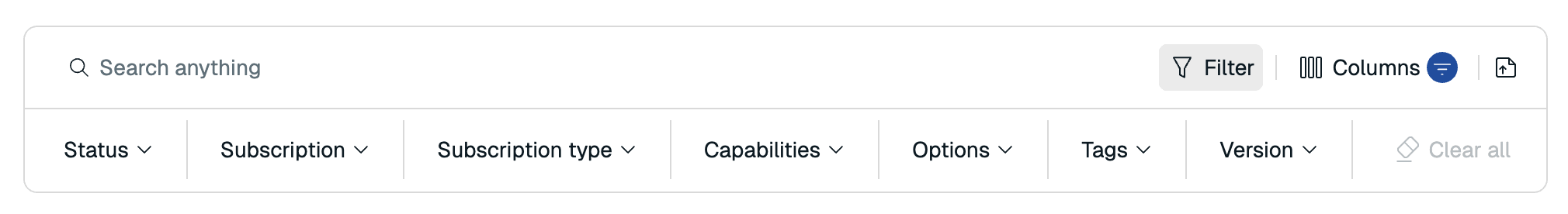Use the filter toggle to display filter options.