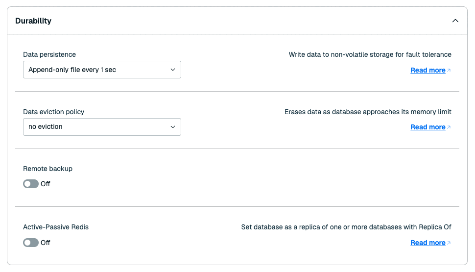 Use the Durability settings to keep your database (and data) available when problems occur.