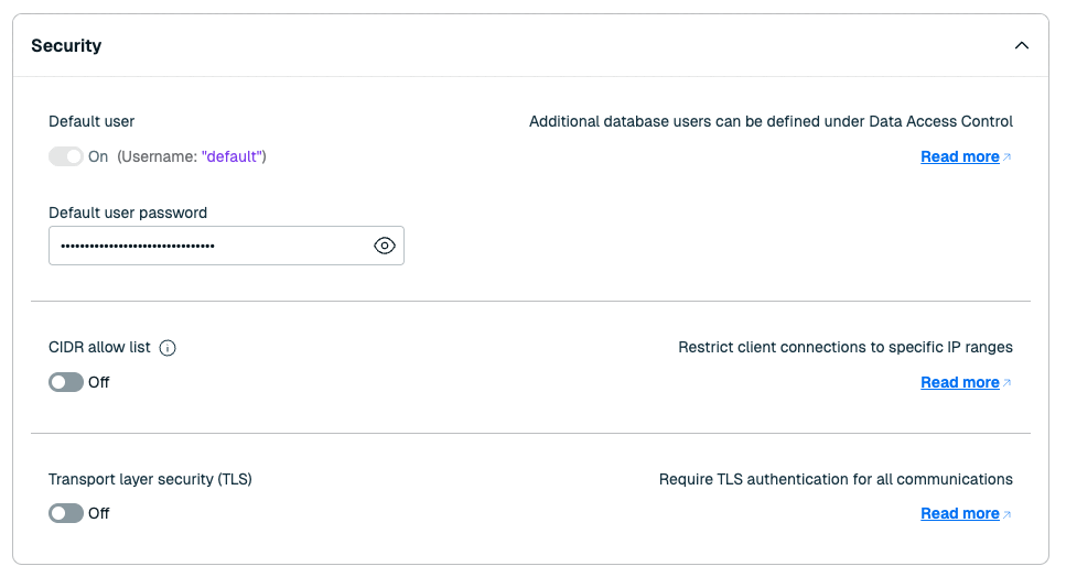 Use the Security settings to control access to your database.