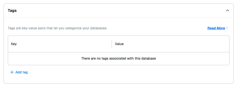Use the Tag settings to add tags to the database.