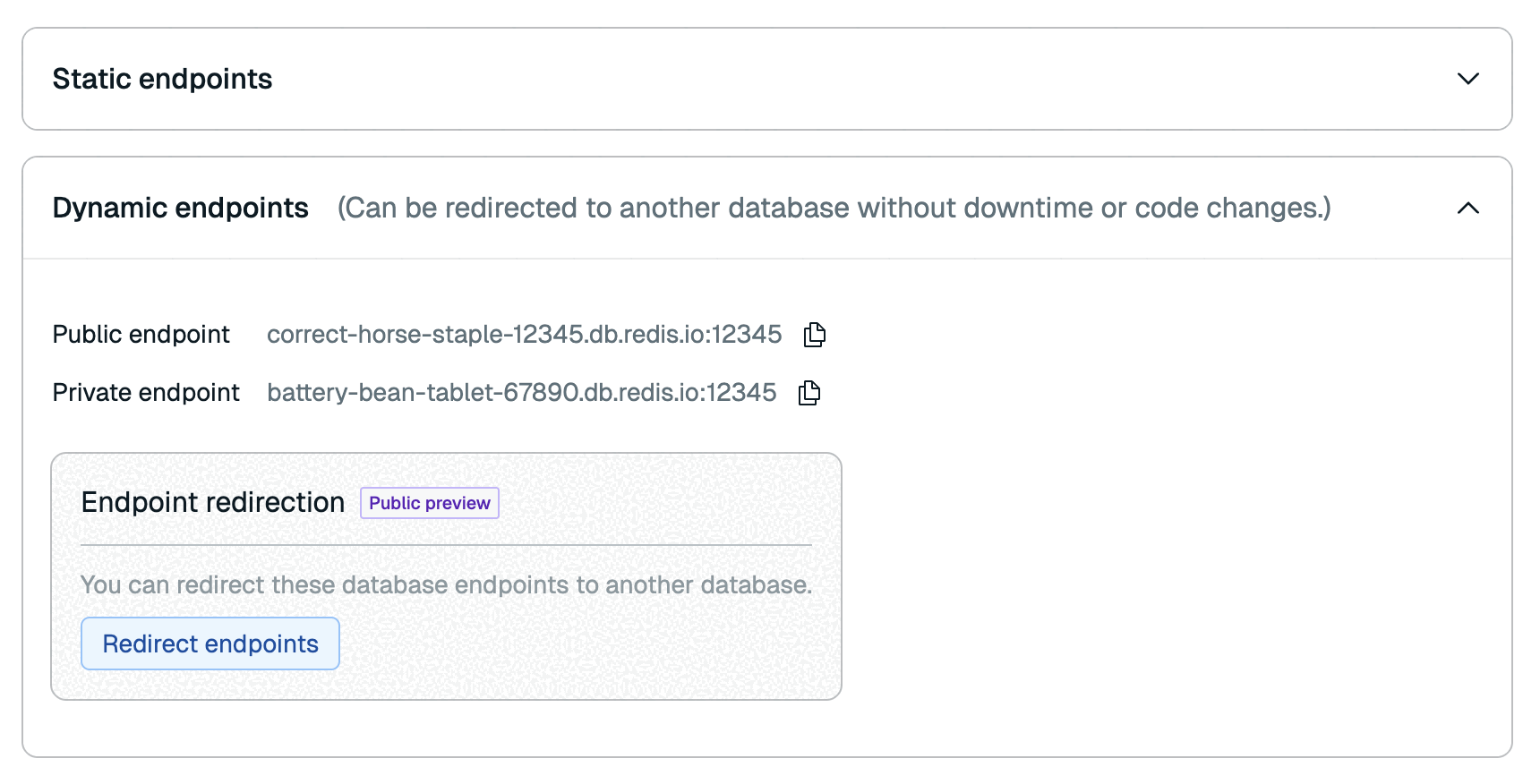The Static and dynamic endpoints for a database with both kinds of endpoints.