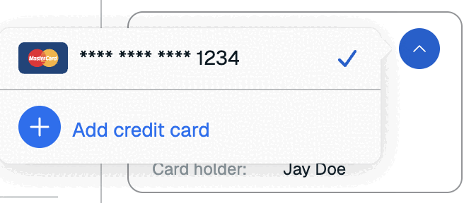 The edit payment method button, selected and showing a credit card.