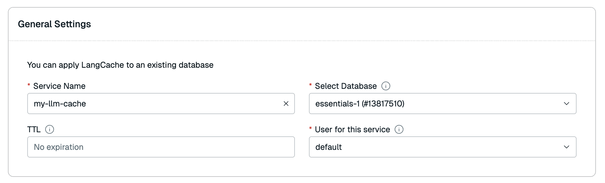 The General settings section.