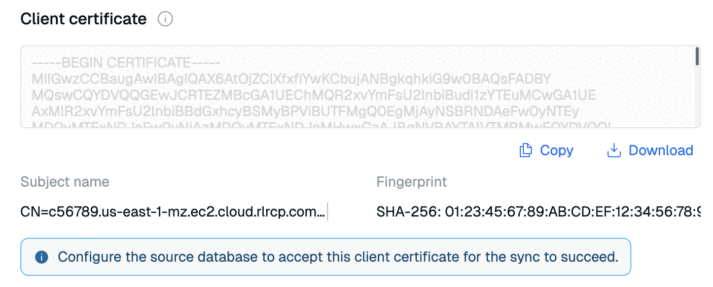 The Client Certificate field. Select Download to download the client certificate.