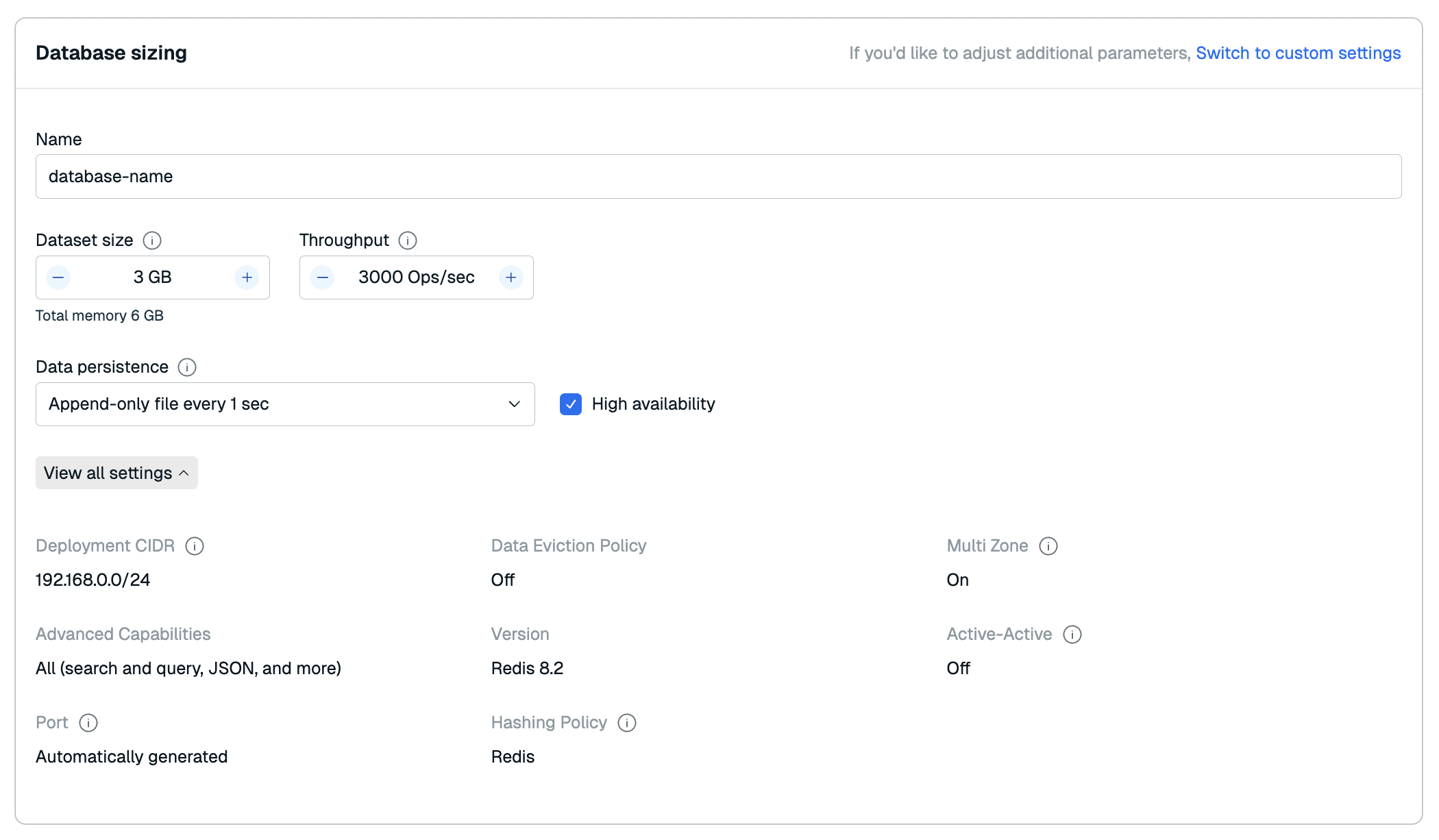 The optimal database settings.