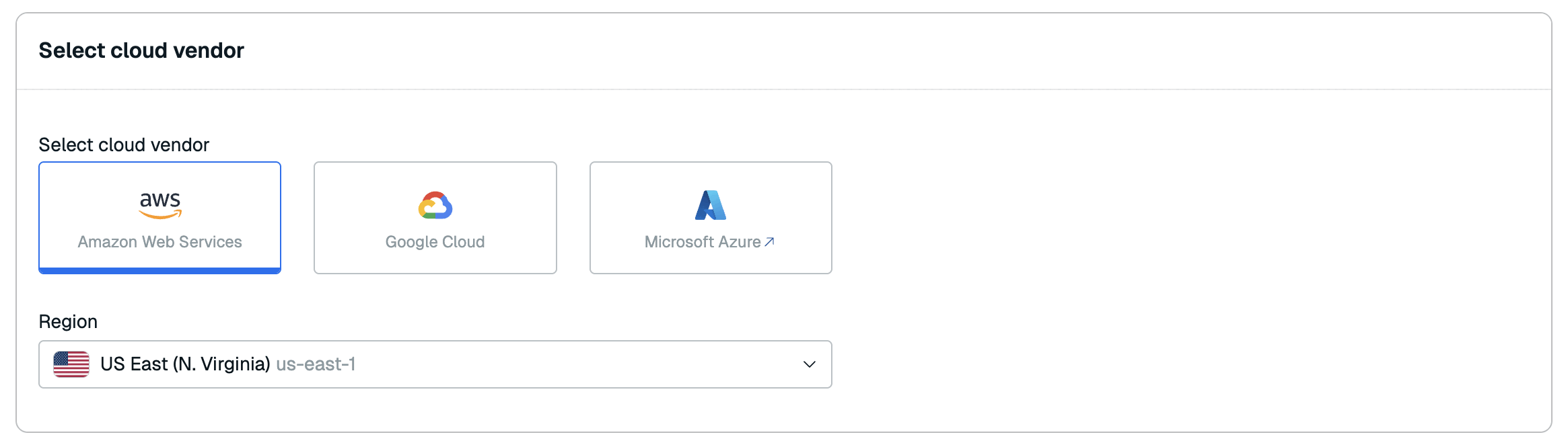 The database name, cloud vendor and region settings.