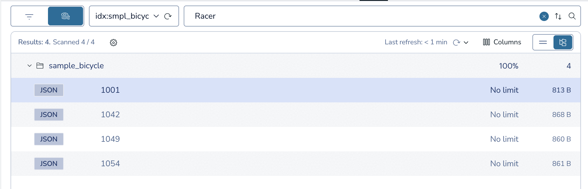 Search for keys using a search index.