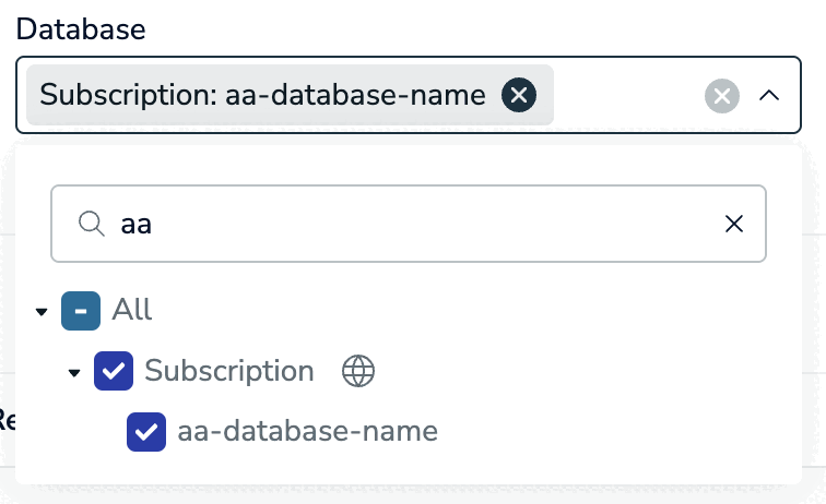 List of databases. Active-Active databases are marked with a globe icon.