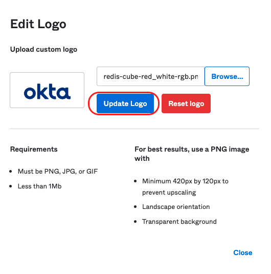 Use the Okta admin console to locate the Org2Org application template.