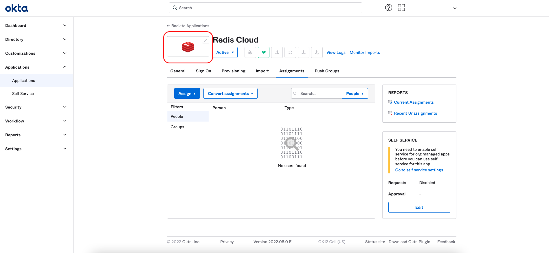 Use the Okta admin console to locate the Org2Org application template.