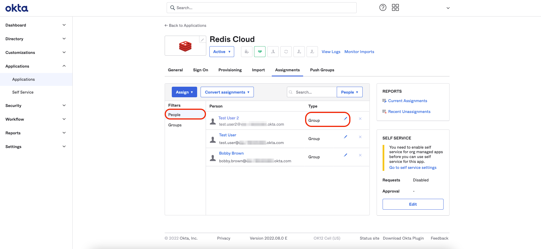 Use the Okta admin console to locate the Org2Org application template.