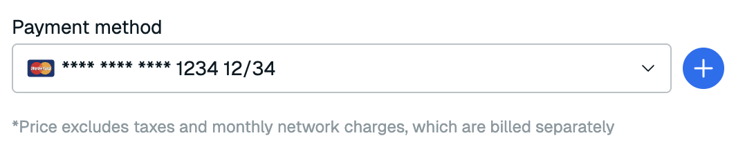 Use the Credit card drop-down to set your subscription payment method.