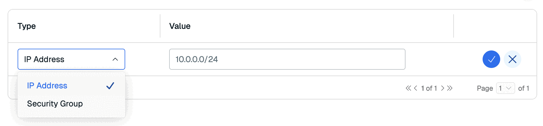 Select the type of entry to add to the allow list from the Type list. You can choose between IP address and AWS security group.