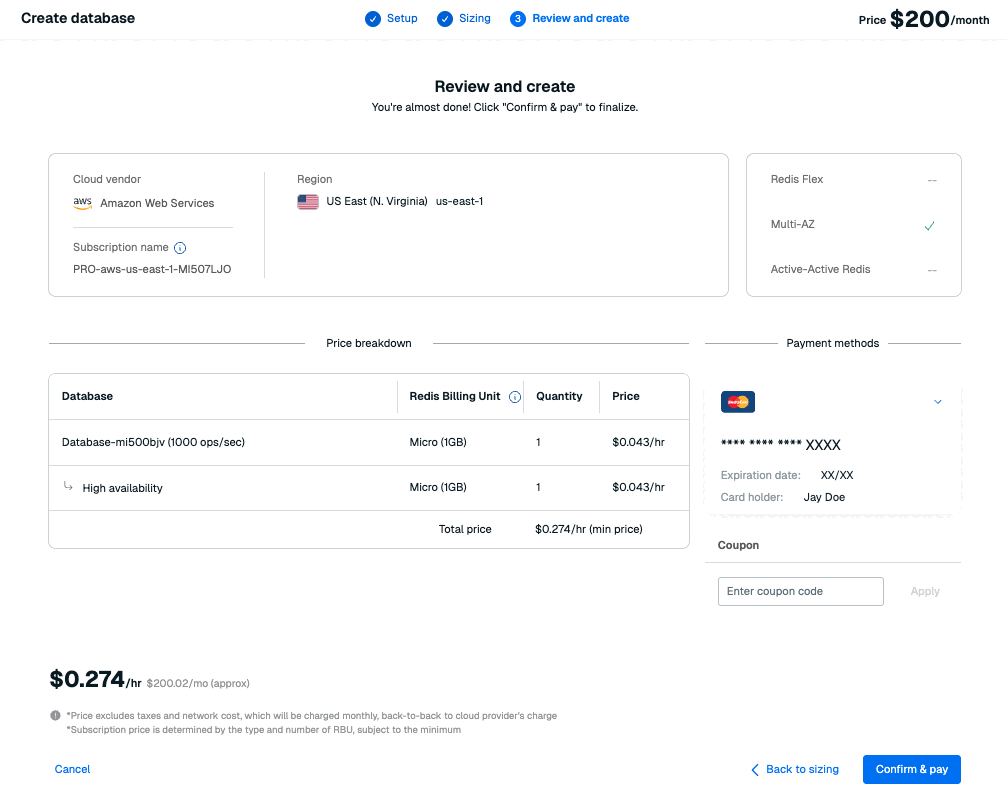 The Review & Create tab of the New Flexible subscription screen.