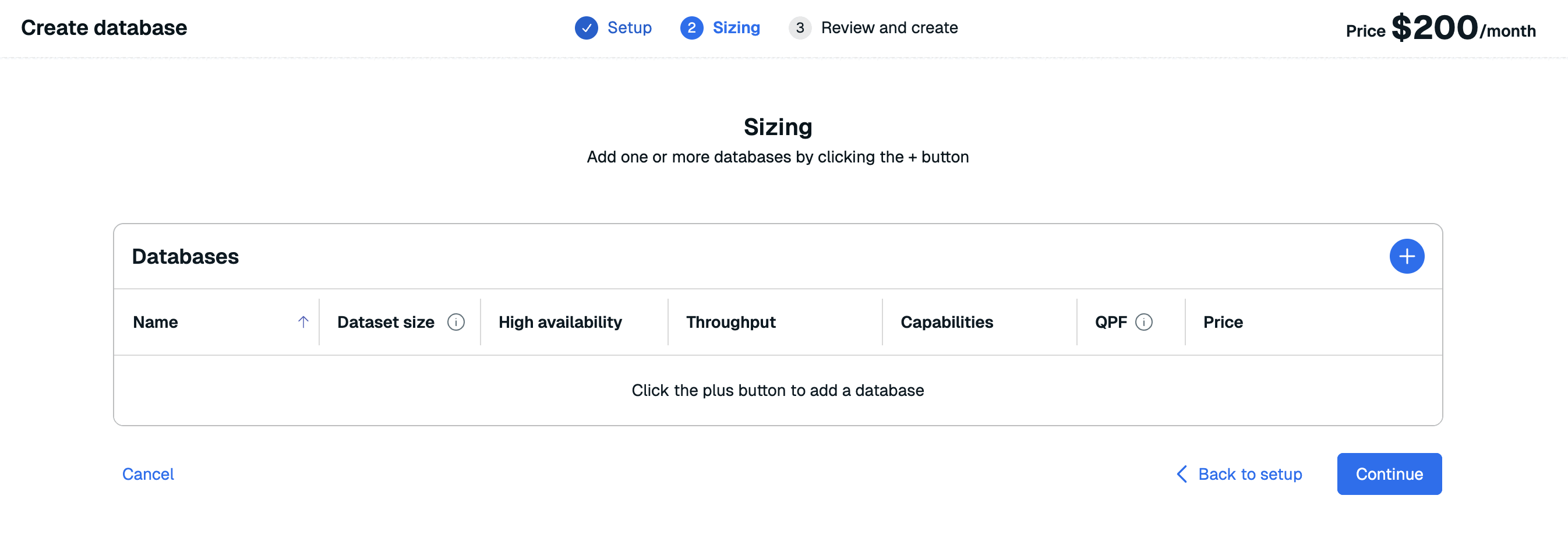 The Sizing tab when creating a new Pro subscription.