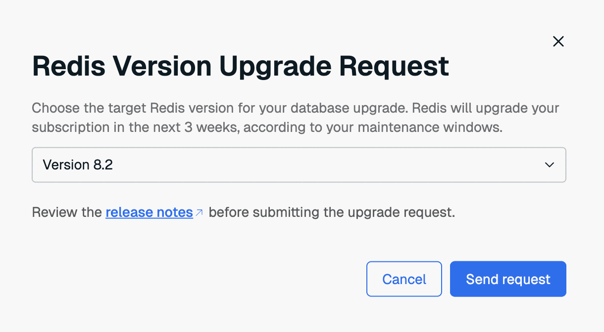 Version upgrade request list with version 7.4 selected.