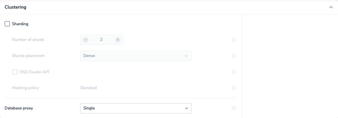 The Sharding option is unchecked in the Clustering section of the create database form.