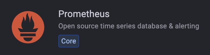 The Prometheus data source in the list of data sources on Grafana.