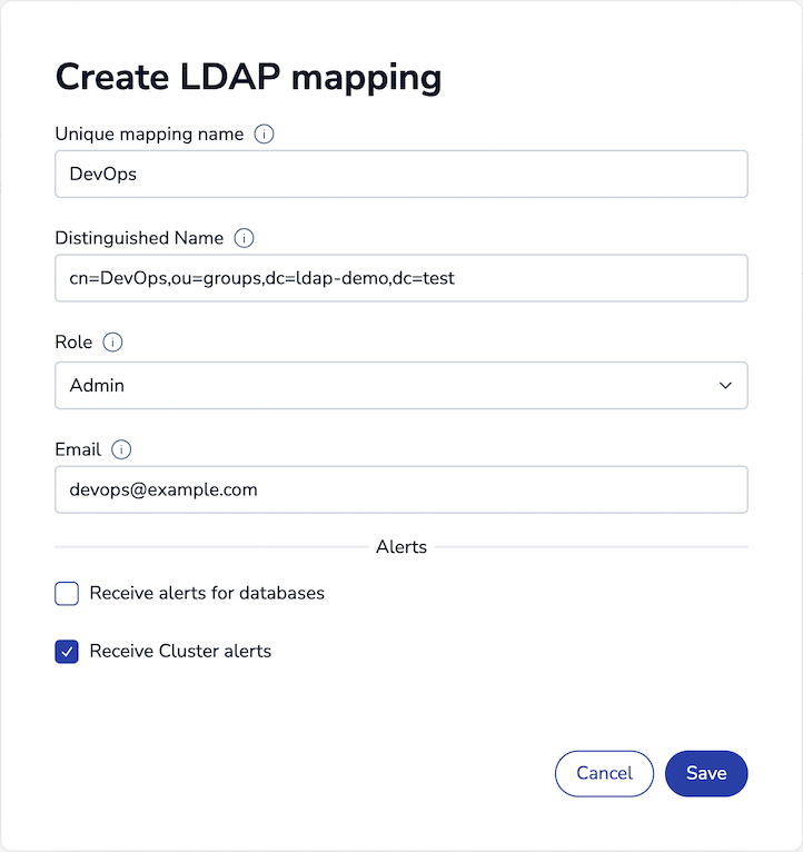 Create LDAP mapping dialog