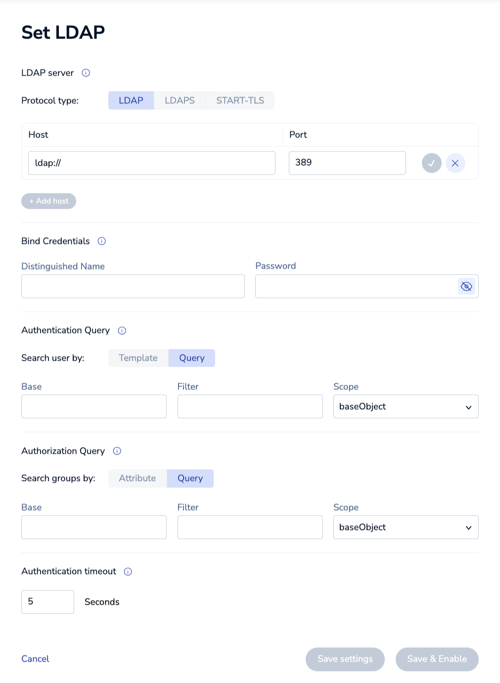 The LDAP configuration screen in the Cluster Manager UI