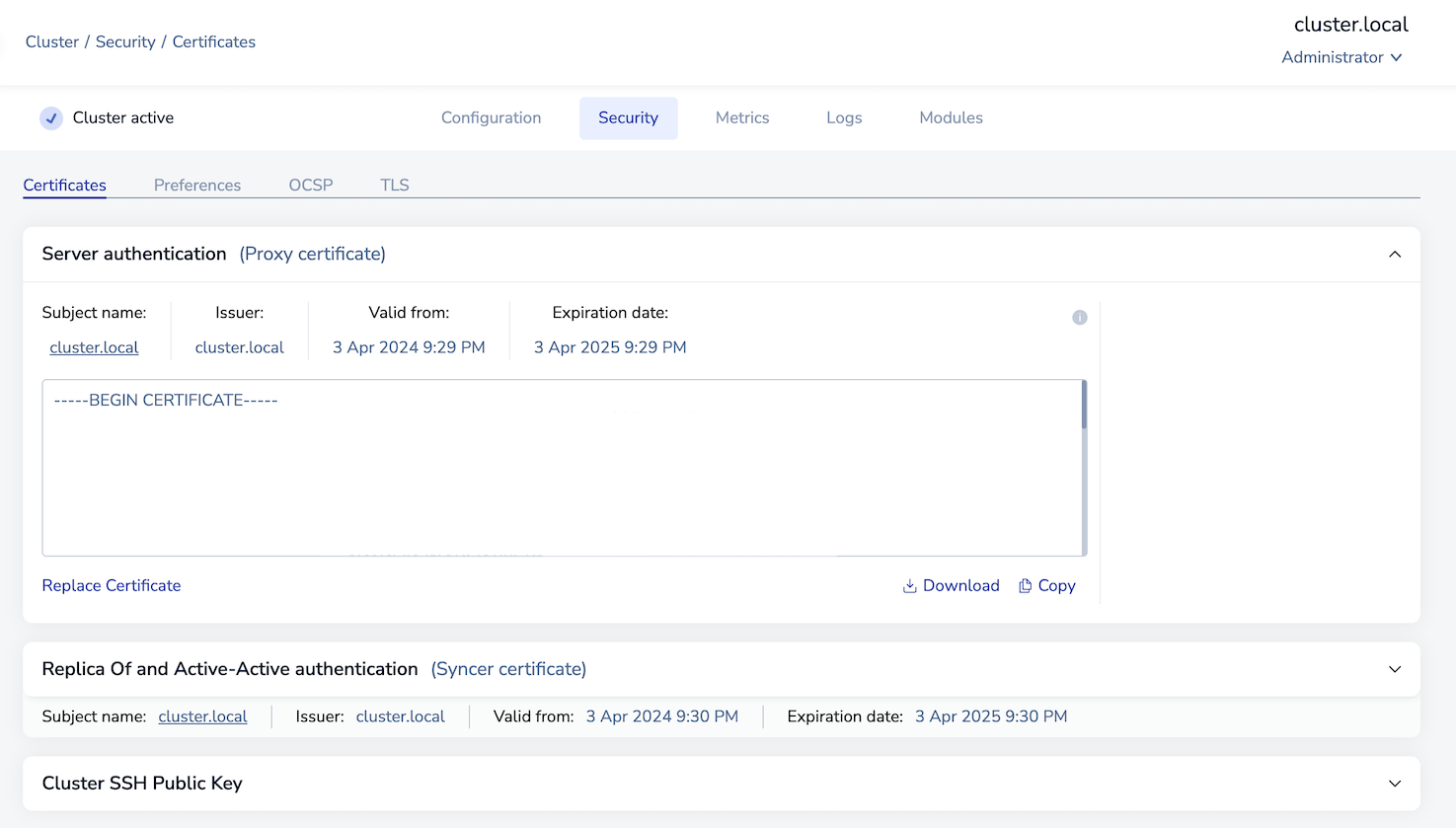 Expanded proxy certificate for server authentication.