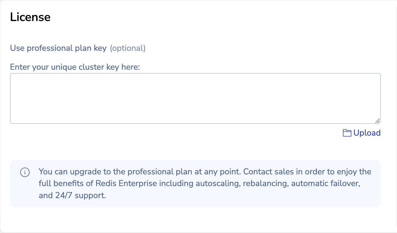 Enter your cluster license key if you have one.