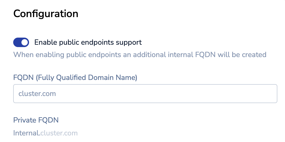 The endpoint support setting appears in the Configuration section of the Cluster setup screen.