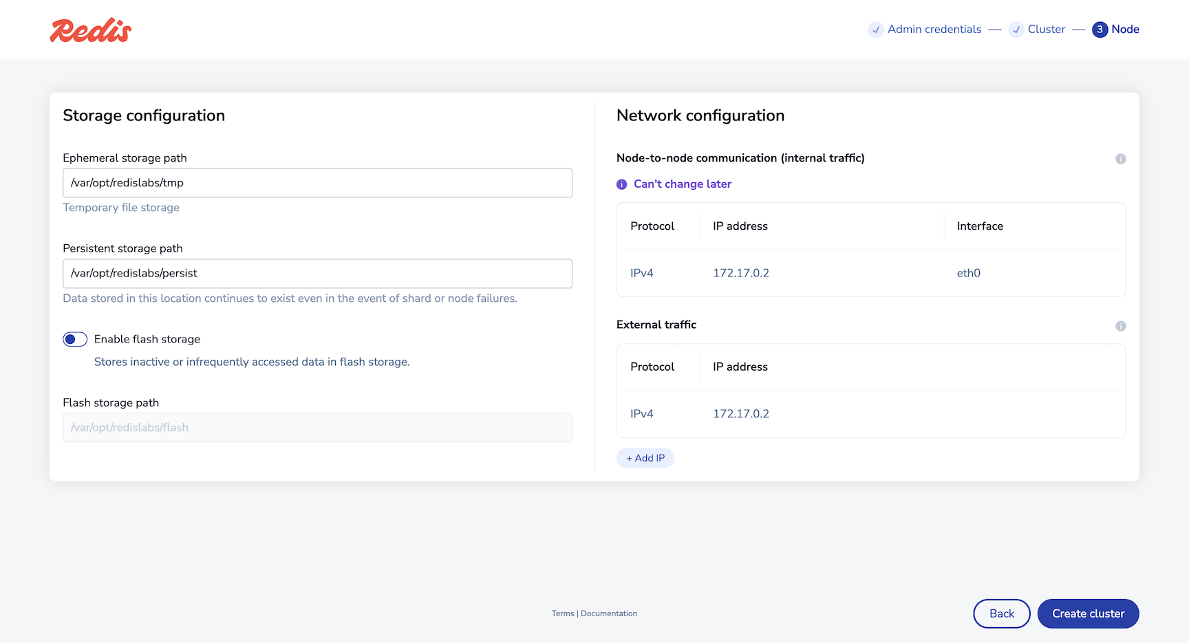 Configure the node specific settings.