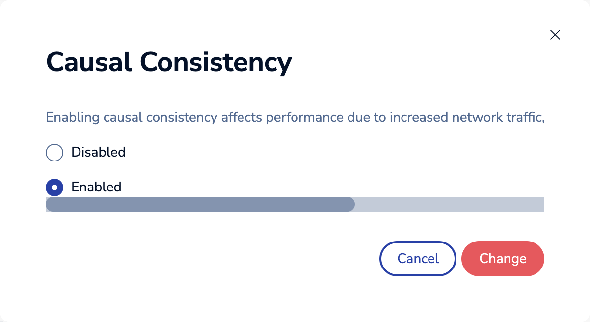 Enabled is selected in the Causal Consistency dialog.