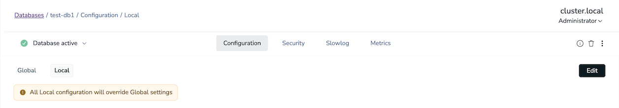 The local configuration tab is selected.