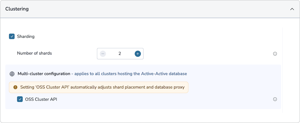 Use the OSS Cluster API setting to enable the API for the selected database.
