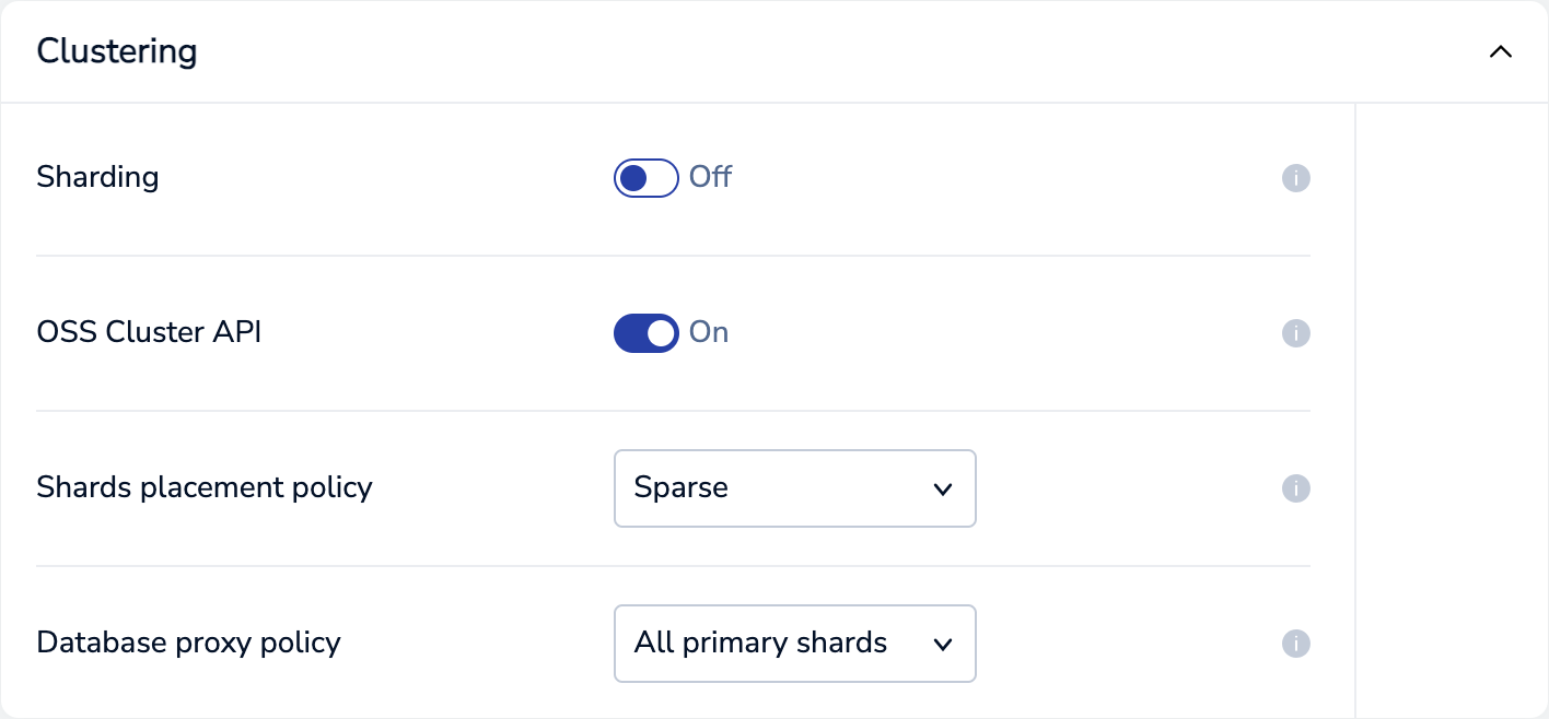 Use the OSS Cluster API setting to enable the API for the selected database.