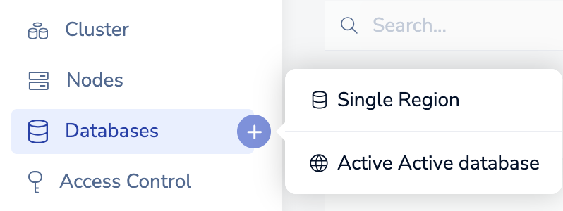 Create database menu has two options: Single Region and Active-Active database.