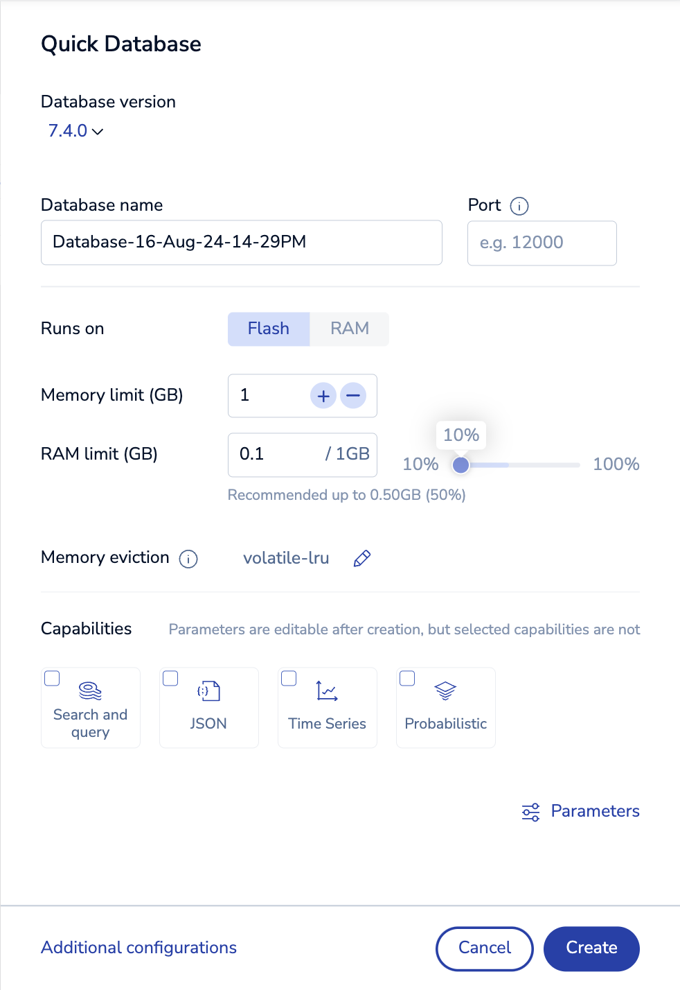 Create a quick database with Runs on Flash selected.