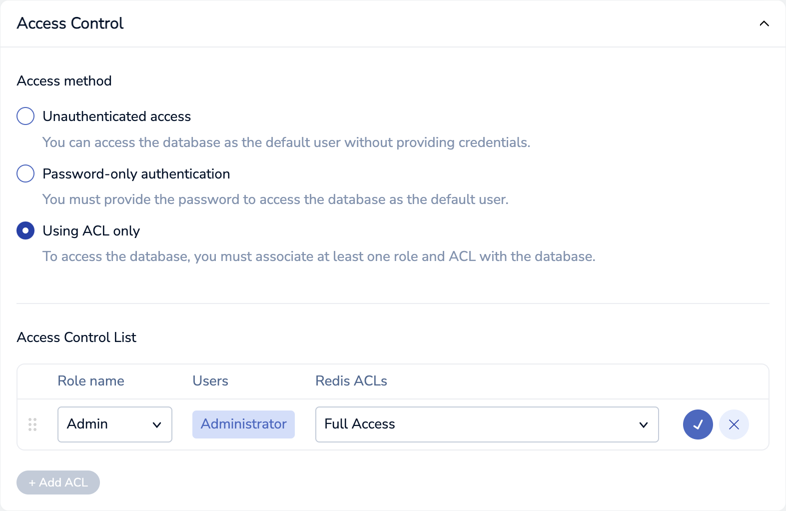 Updating a database access control list (ACL)