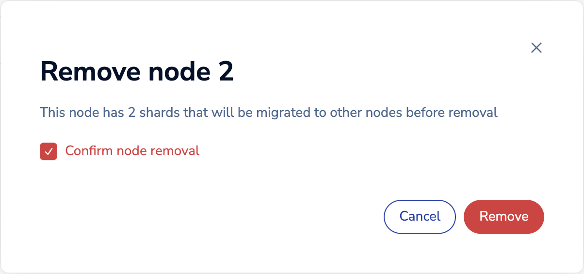 The Confirm node removal checkbox is selected, and the Remove button is clickable.